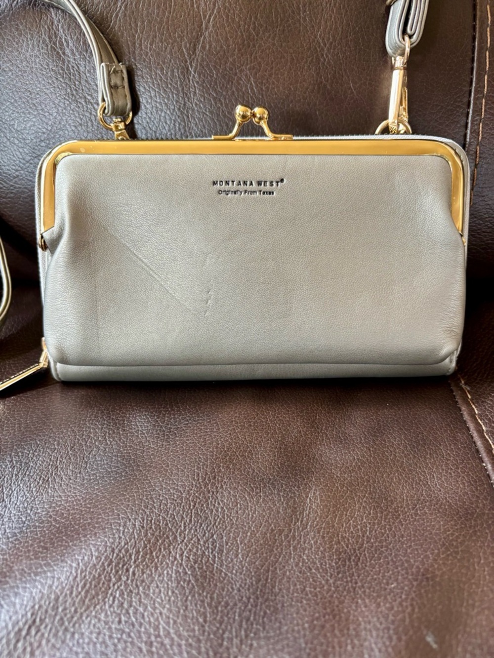 Silver/Gray Montana West Crossbody Purse - gold trim